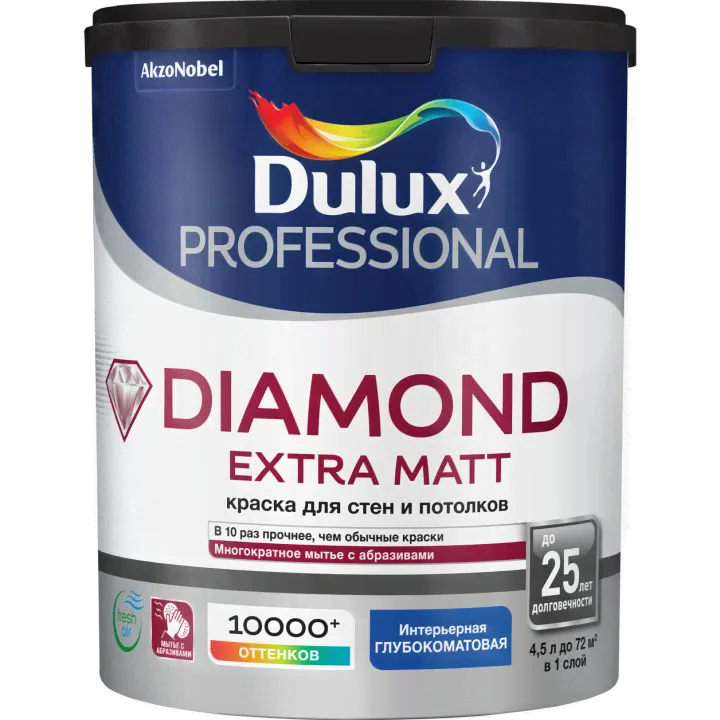 Краска Dulux Trade DIAMOND EXTRA MATT глубокоматовая BC 4,5л (5717340)-0