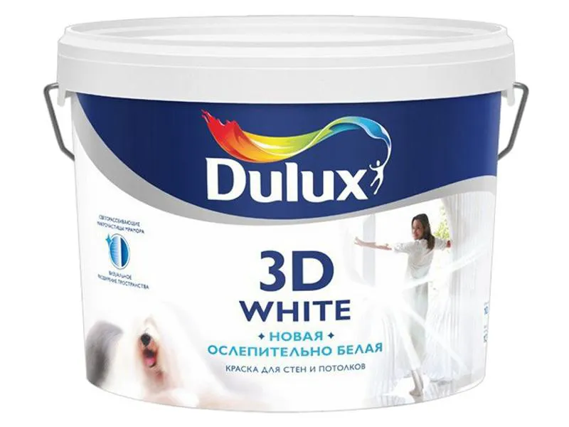 DULUX 3D WHITE д/потолка и стен,ослепит. белая матовая 9л краска-0