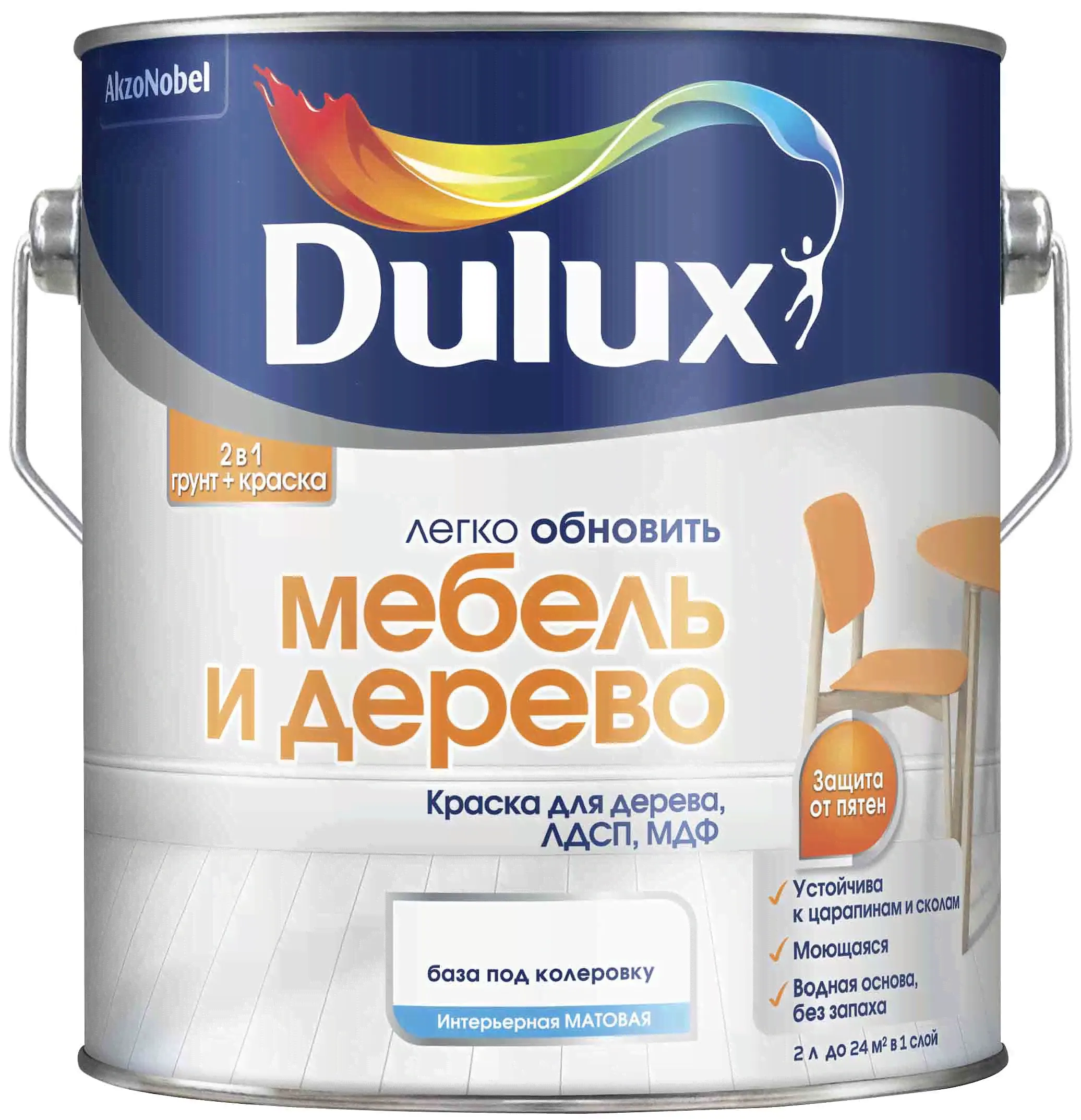 DULUX Мебель и дерево база BC прозрачная краска матовая (2л)-0
