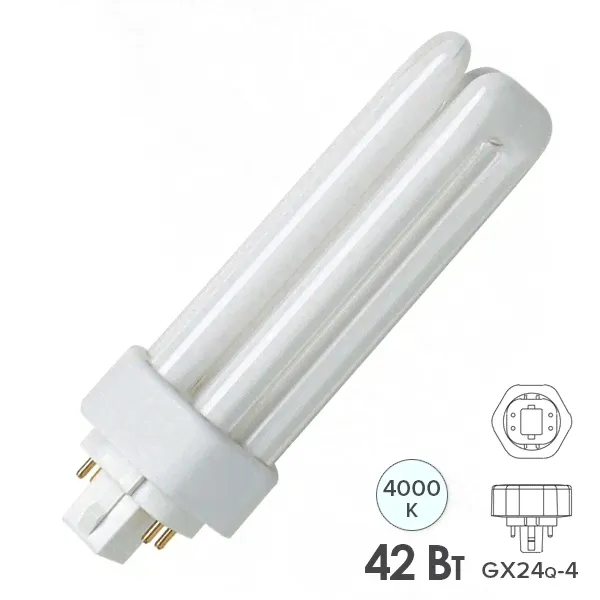 Лампа компактная люминесцентная Dulux T/E Plus 42W/840 4000K GX24q-4 холодно-белая Osram-0