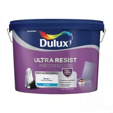 Краска для стен и потолков латексная Dulux Ultra Resist Для Гостиной и Офиса матовая белая 9 л.